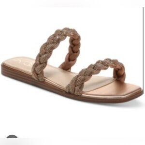 Sam Edelman. Inette Metallic Braided Double-Strap Slide Sandal in Rose Gold